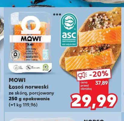 Łosoś norweski ze skórą porcjowany Mowi promocja w Kaufland