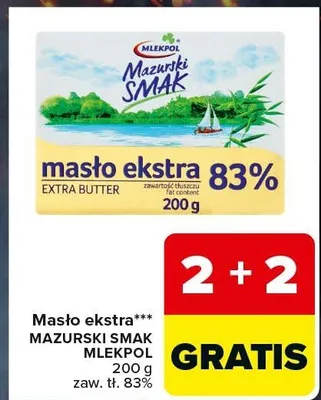 Masło ekstra Mazurski Smak Mlekpol 83% promocja w Carrefour Express