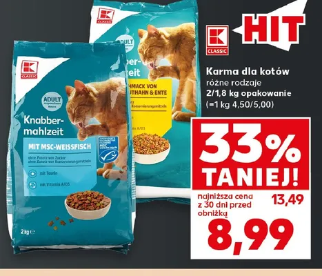 Karma dla kotów z indykiem i kaczką K-Classic promocja w Kaufland