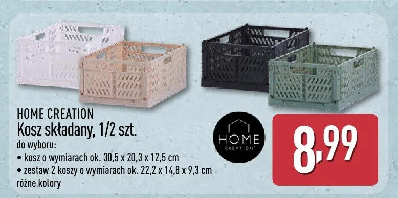 Kosz składany Home Creation zestaw 2szt. 22,2x14,8x9,3cm promocja w Aldi