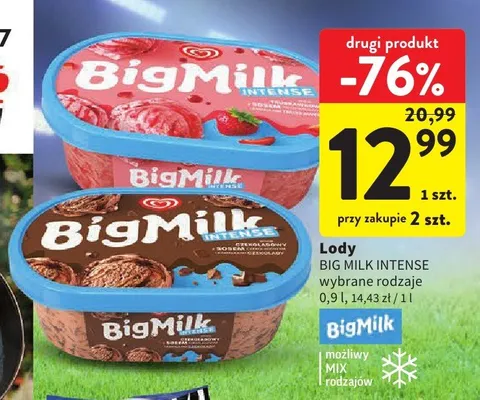 Lody Big Milk Intense o smaku czekoladowym promocja w Intermarche