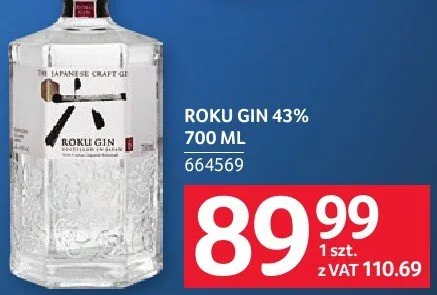 Gin Roku 43% 700 ml promocja w Selgros