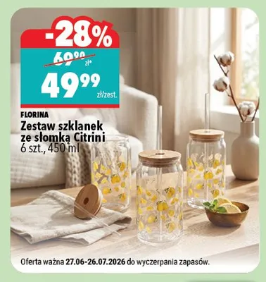 Zestaw szklanek ze słomką Florina Citrini 6-pak 450 ml promocja w Biedronka Home