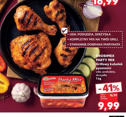 Grillowy kubełek pyszności uda, podudzia, skrzydła Drobimex Party Mix promocja w Kaufland