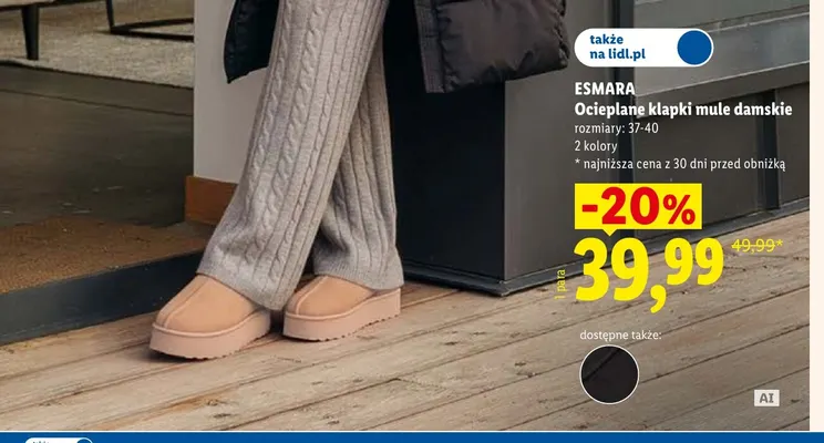 Ocieplane klapki mule damskie Esmara promocja w Lidl