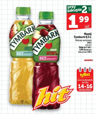 Napój jabłko mięta Tymbark promocja w TOPAZ