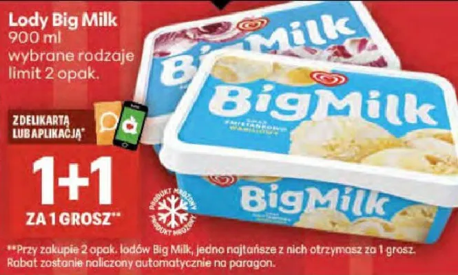 Lody Big Milk promocja w Delikatesy Centrum