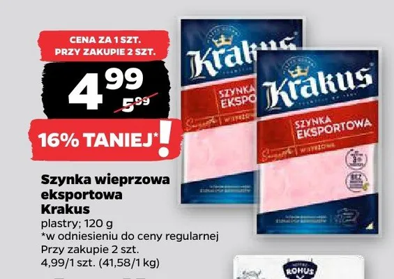 Szynka wieprzowa eksportowa Krakus promocja w Netto