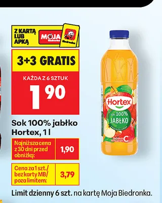 Sok jabłko Hortex 100% promocja w Biedronka