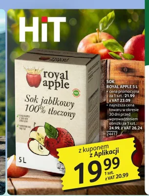 Sok jabłkowy Royal Apple 100% tłoczony promocja w Selgros