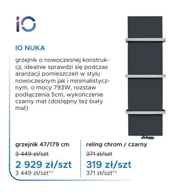 Reling do grzejnika IO Nuka promocja w Blu Salony Łazienek