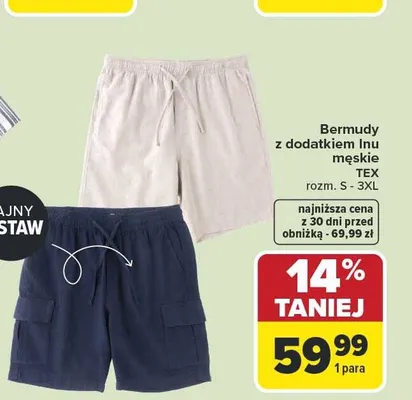Bermudy z dodatkiem lnu męskie TEX rozm. S-3XL promocja w Carrefour
