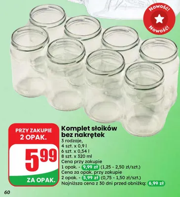 Komplet słoików bez nakrętek 4 szt. x 0,9 l promocja w Dino
