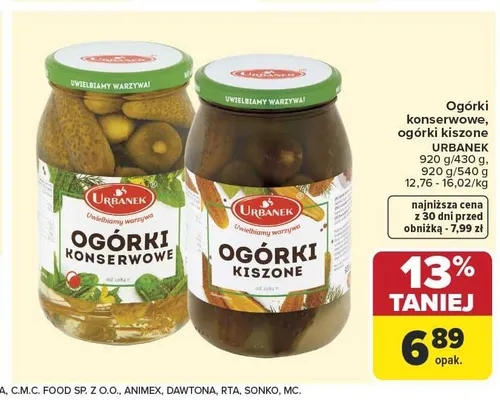 Ogórki kiszone Urbanek promocja w Carrefour Market