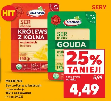Ser cheddar w plastrach różne rodzaje promocja w Kaufland