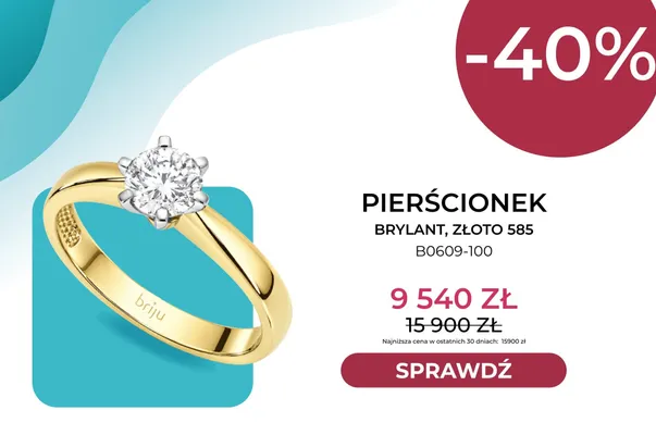 Pierścionek brylant złoto 585 B0609-100 Briju promocja w Briju