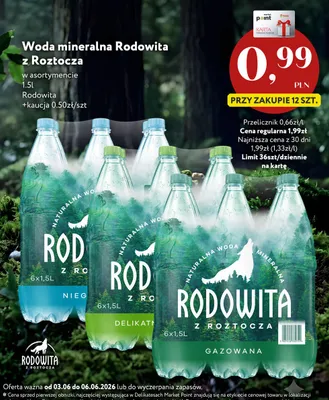 Woda mineralna Rodowita z Roztocza delikatnie gazowana promocja w Market Point