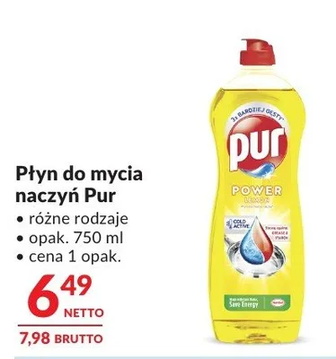Płyn do mycia naczyń Pur różne rodzaje promocja w Makro