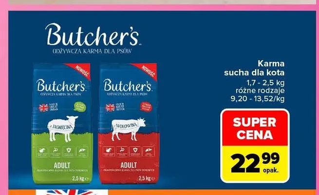 Karma sucha dla kota Butcher's Adult jagnięcina promocja w Carrefour