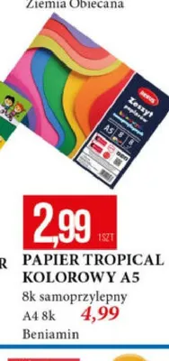 Papier tropical kolorowy Beniamin A5 8k samoprzylepny promocja w Leclerc