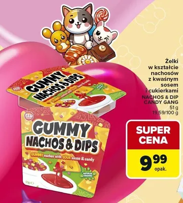 Żelki w kształcie nachosów z kwaśnym sosem cukierkami NACHOS & DIP promocja w Carrefour Market