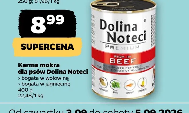 Karma mokra dla psów bogata w wołowinę Dolina Noteci promocja w Netto