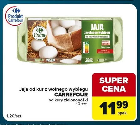 Jajka kurze od kur z wolnego wybiegu od kury zielononóżki Carrefour promocja w Globi