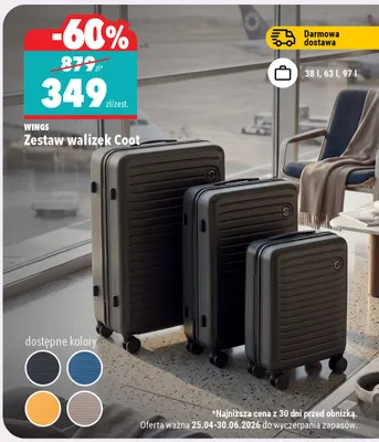 Zestaw walizek Wings Coot 38l 63l 97l promocja w Biedronka Home