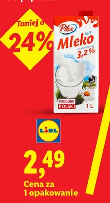 Mleko UHT 3,2% Pilos promocja w Lidl