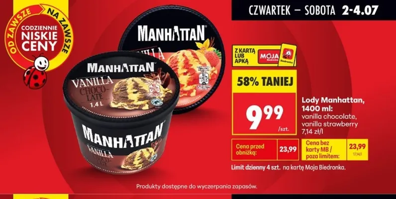 Lody Manhattan vanilla strawberry promocja w Biedronka
