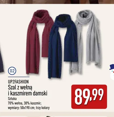 Szal z wełną i kaszmirem damski UP2FASHION promocja w Aldi