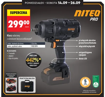 Klucz udarowy z silnikiem bezszczotkowym Niteo Pro promocja w Biedronka