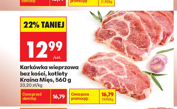 Karkówka wieprzowa bez kości kotlety Kraina Mięs promocja w Biedronka