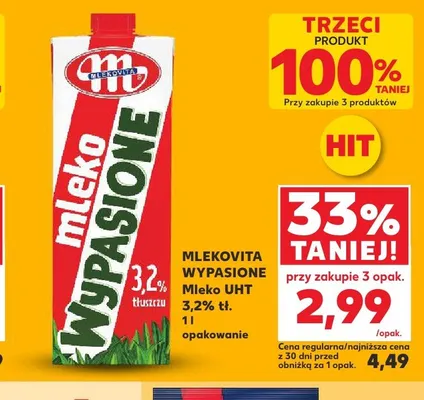 Mleko UHT 3,2% tł. Mlekovita Wypasione promocja w Kaufland