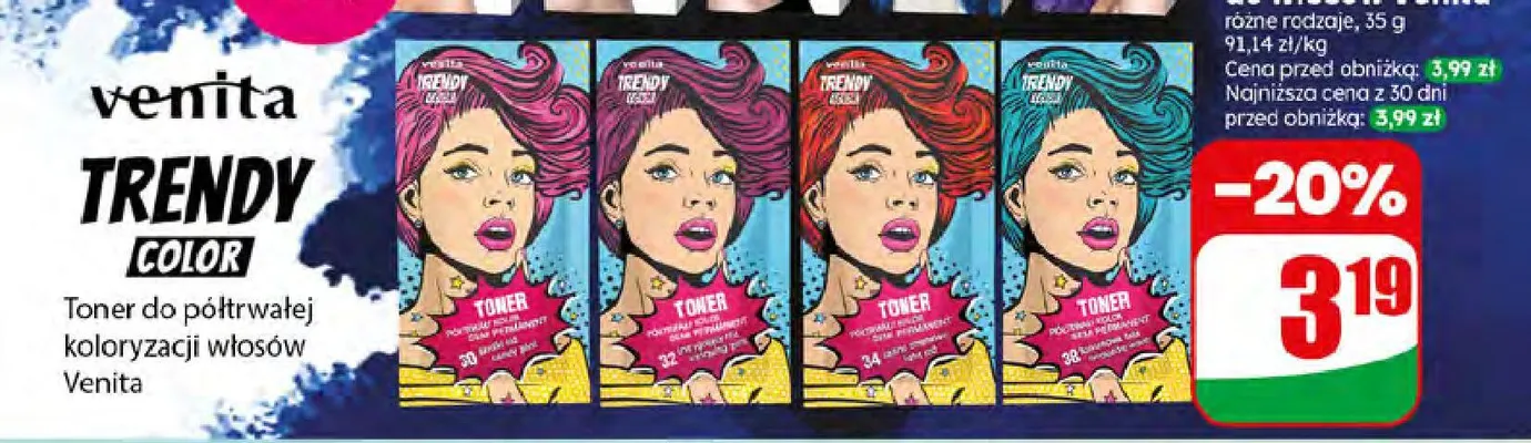 Toner do półtrwałej koloryzacji włosów Venita Trendy Color Candy Pink promocja w Dino