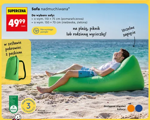Sofa nadmuchiwana Plener pomarańczowa promocja w Biedronka