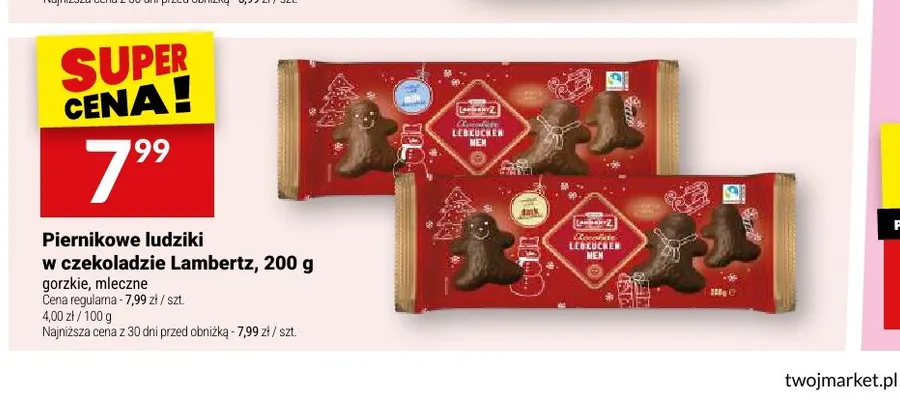 Piernikowe ludziki w czekoladzie Lambertz gorzkie promocja w Twój Market