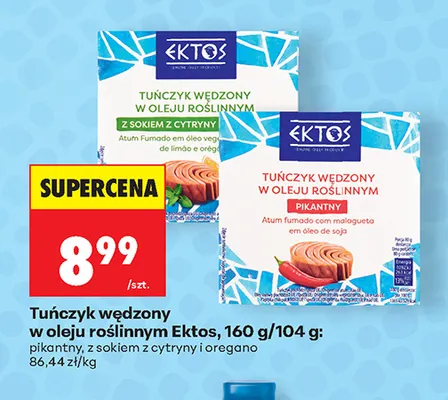 Tuńczyk wędzony w oleju roślinnym Ektos pikantny promocja w Biedronka