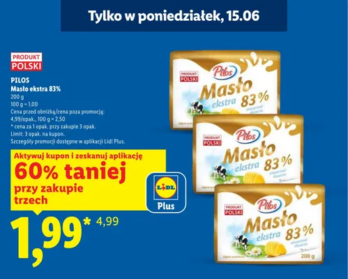 Masło ekstra 83% Pilos promocja w Lidl