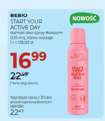 Dezodorant damski spray BeBio Start Your Active Day Blossom promocja w Drogerie Jawa
