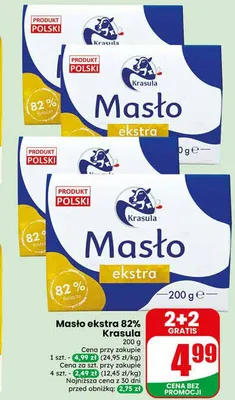 Masło ekstra 82% Krasula promocja w Dino
