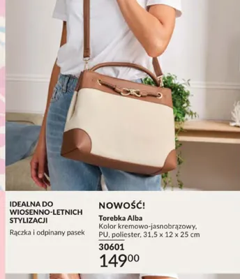 Torebka Alba kremowo-jasnobrązowa 31,5x12x25cm promocja w AVON