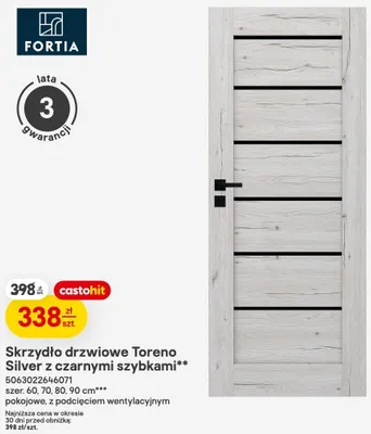 Skrzydło drzwiowe Toreno Silver z czarnymi szybkami szer. 60,70,80,90cm pokojowe, z podcięciem wentylacyjnym promocja w Castorama