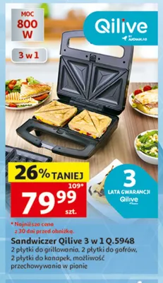 Sandwiczer Qilive 3 w 1 Q.5948 800W promocja w Auchan
