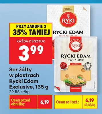 Ser żółty w plastrach Rycki Edam Exclusive 135g promocja w Biedronka