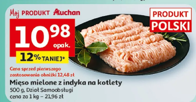 Mięso mielone z indyka na kotlety promocja w Auchan