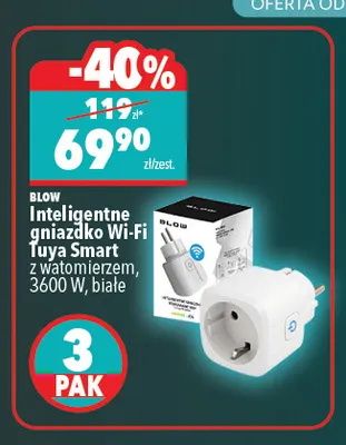 Inteligentne gniazdko Wi-Fi Tuya Smart z watomierzem białe 3-pak Blow promocja w Biedronka Home