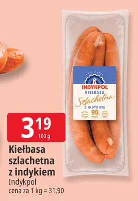 Kiełbasa szlachetna z indykiem Indykpol promocja w Leclerc