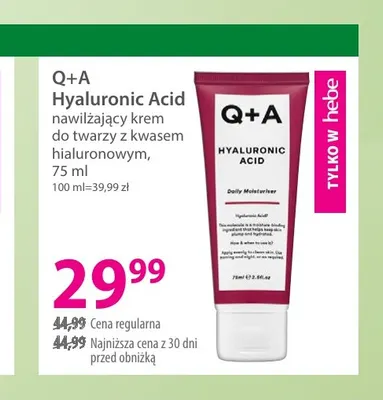 Hyaluronic Acid nawilżający krem do twarzy z kwasem hialuronowym Q+A promocja w Hebe