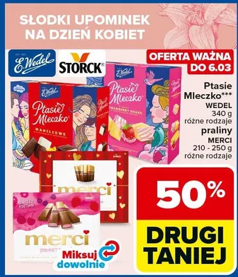 Ptasie mleczko różne rodzaje praliny promocja w Carrefour